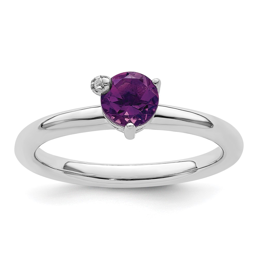 UPC 740078000013 product image for Sterling Silver Rhodium-plated Polished Amethyst & White Topaz Ring, Size 8 | upcitemdb.com