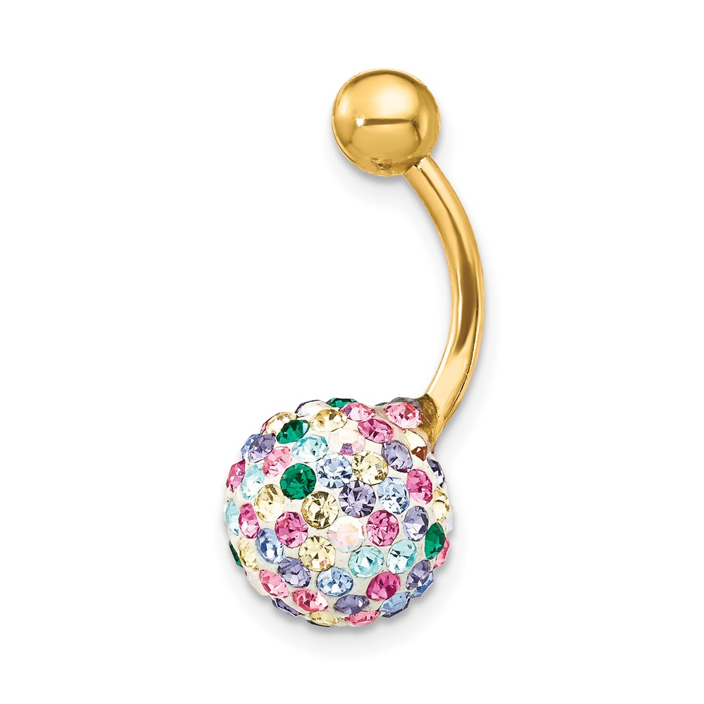Picture of Finest Gold 10K Yellow Gold with 10 mm Multi Color Crystal Ball Belly Dangle