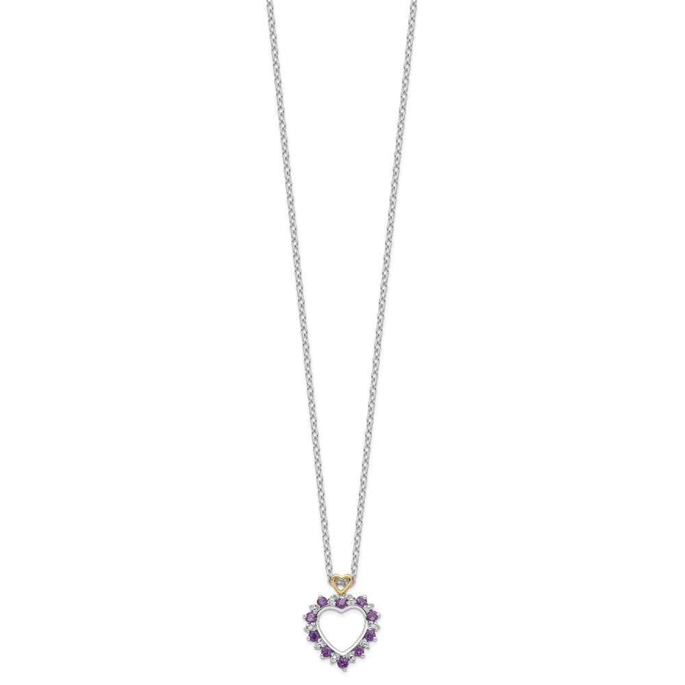 Picture of Finest Gold 14K Sterling Silver Rhodium Plated Amethyst &amp; Diamond 18 in. with 2 in. Extension Necklace