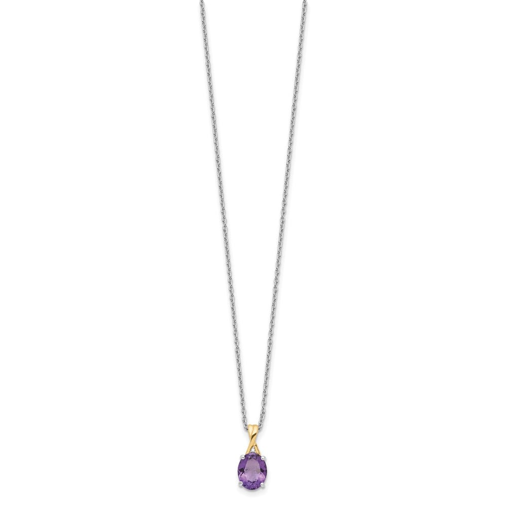 Picture of Finest Gold Sterling Silver &amp; 14K Accent Amethyst Diamond 18 in. with 2 in. Extension Necklace