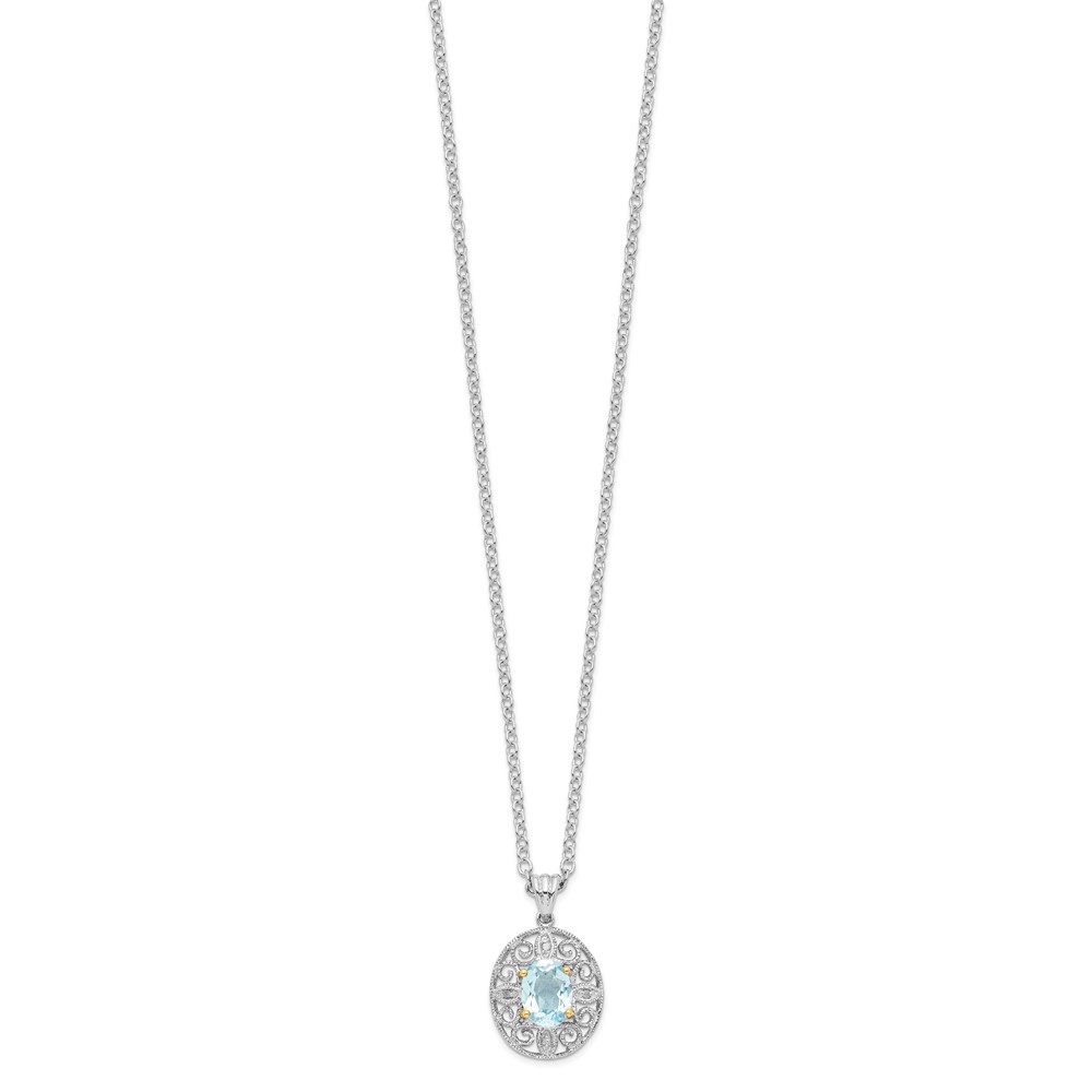 Picture of Finest Gold Sterling Silver 14K Accent Sky Blue Topaz &amp; Diamond 18 in. with 2 in. Extension Neckla