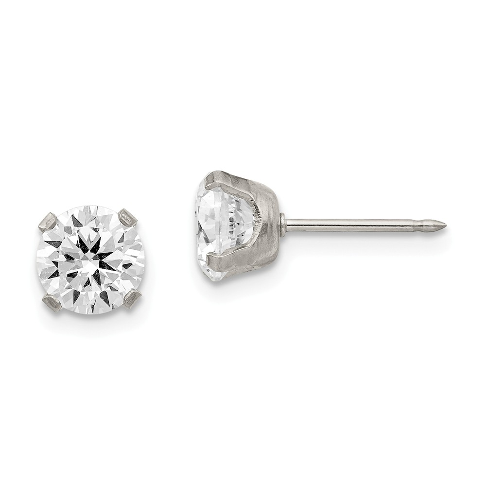 7 Mm Stainless Steel Inverness Cubic Zirconia Post Earrings, Pair
