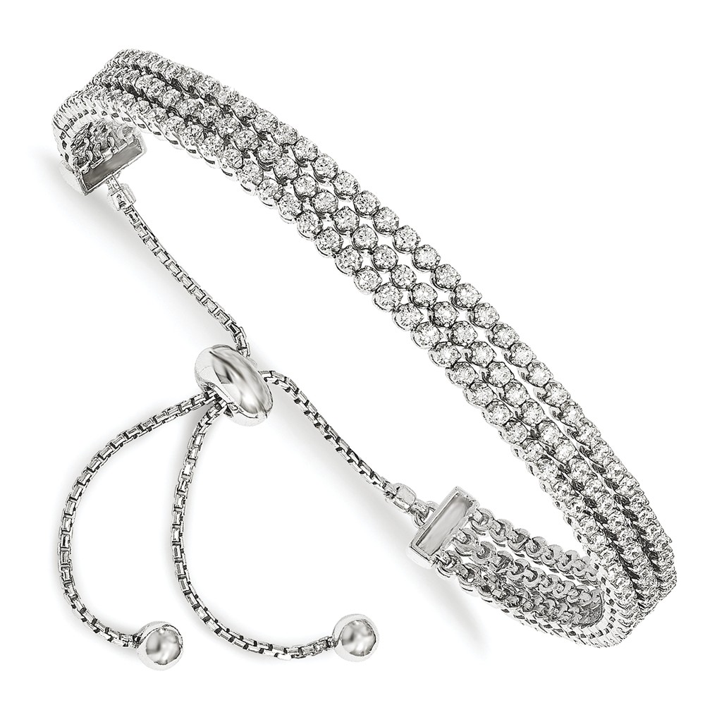 Qg4173 Sterling Silver Cz Polished Adjustable Bracelet