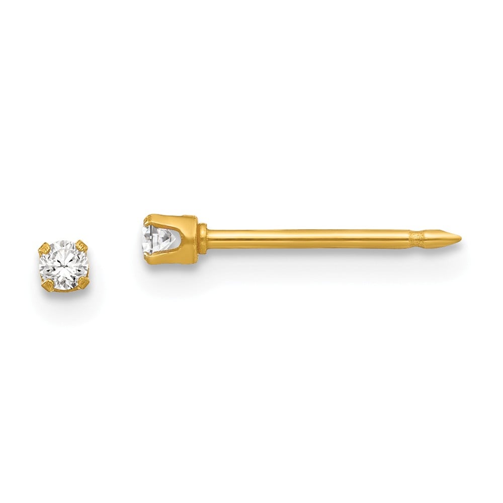 2 Mm 24k Non Metal Plated Inverness Cubic Zirconia Post Earrings, Pair