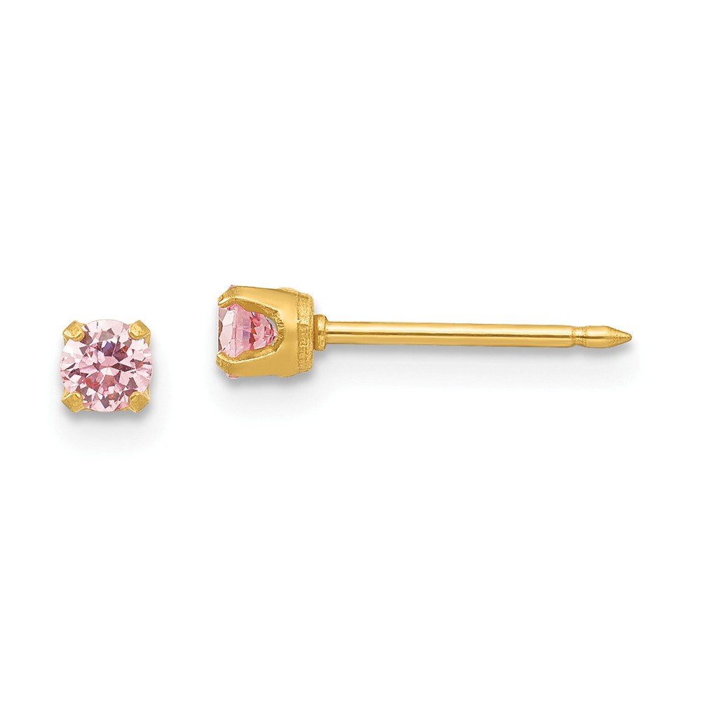 3 Mm 24k Non Metal Plated Inverness Pink Cubic Zirconia Post Earrings, Pair