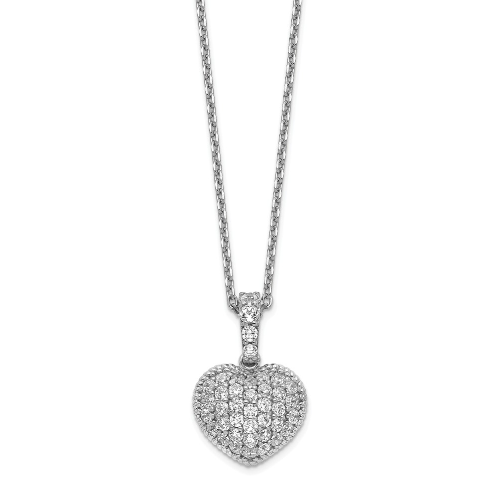 Sterling Silver Cz Heart 16 X 2 In. With Extension Necklace