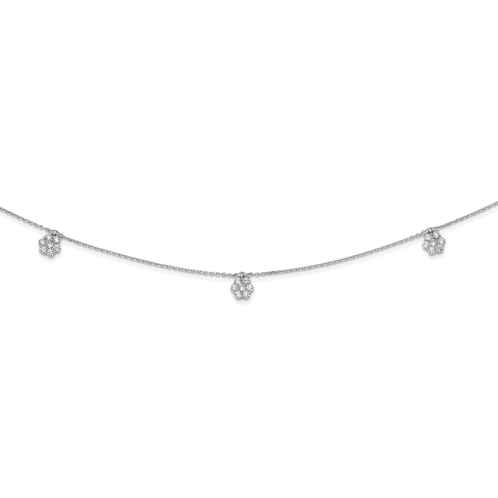 Qg5642-28 Sterling Silver 7 Station Dangle Flower Cz 28 In. Necklace