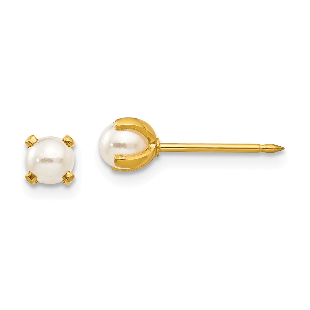 4 Mm 24k Non Metal Plated Inverness Simulated Pearl Earrings, Pair
