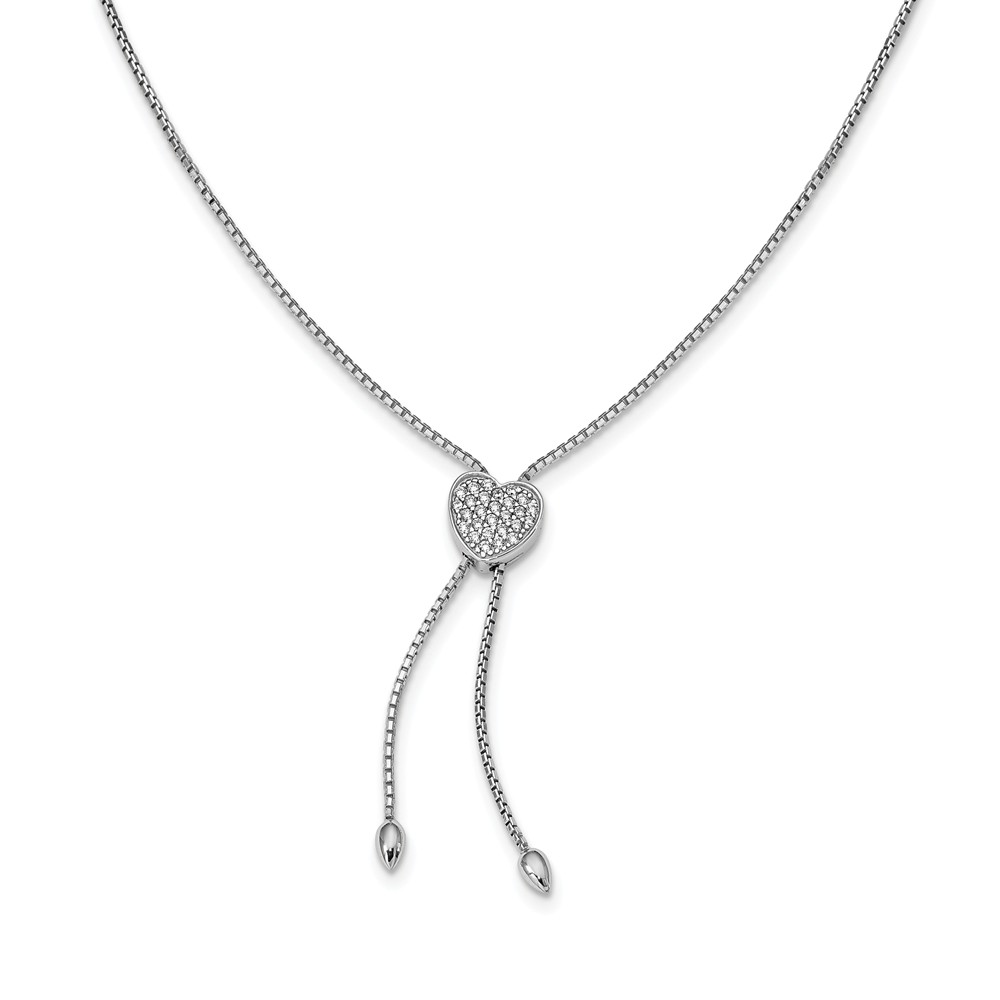 Sterling Silver Cz Heart 26 In. Lariat Adjustable Necklace