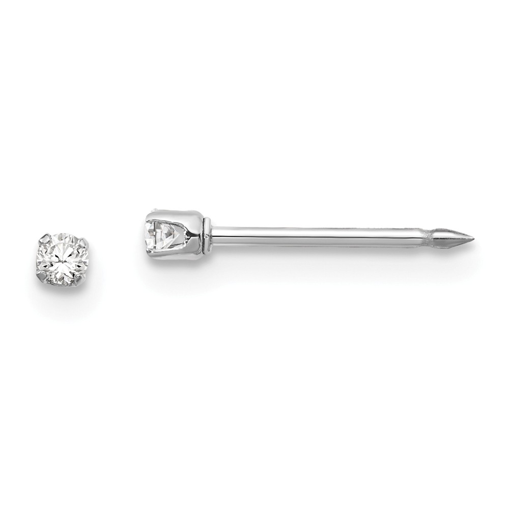 2 Mm 14k White Gold Inverness Cubic Zirconia Post Earrings, Pair
