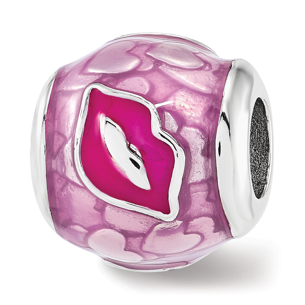 Qrs3854 Sterling Silver Reflections Pink Enameled Smooches Lips Bead