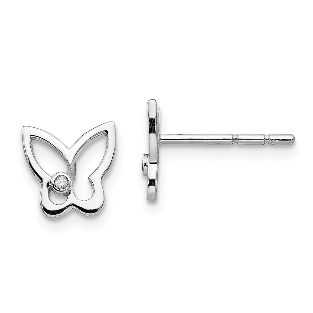 Qw419 Sterling Silver Diamond Butterfly Post Earrings