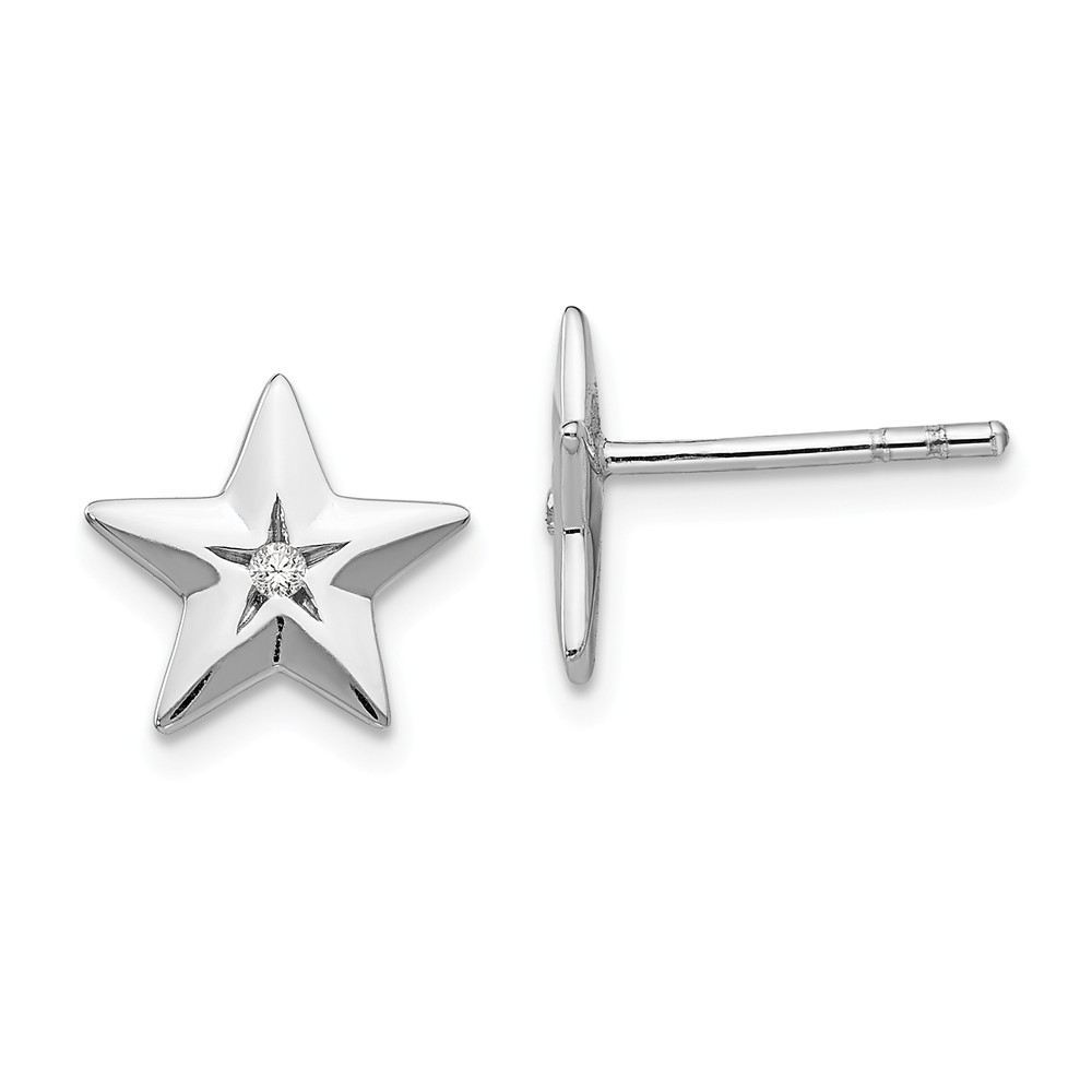 Qw424 Sterling Silver Diamond Star Post Earrings