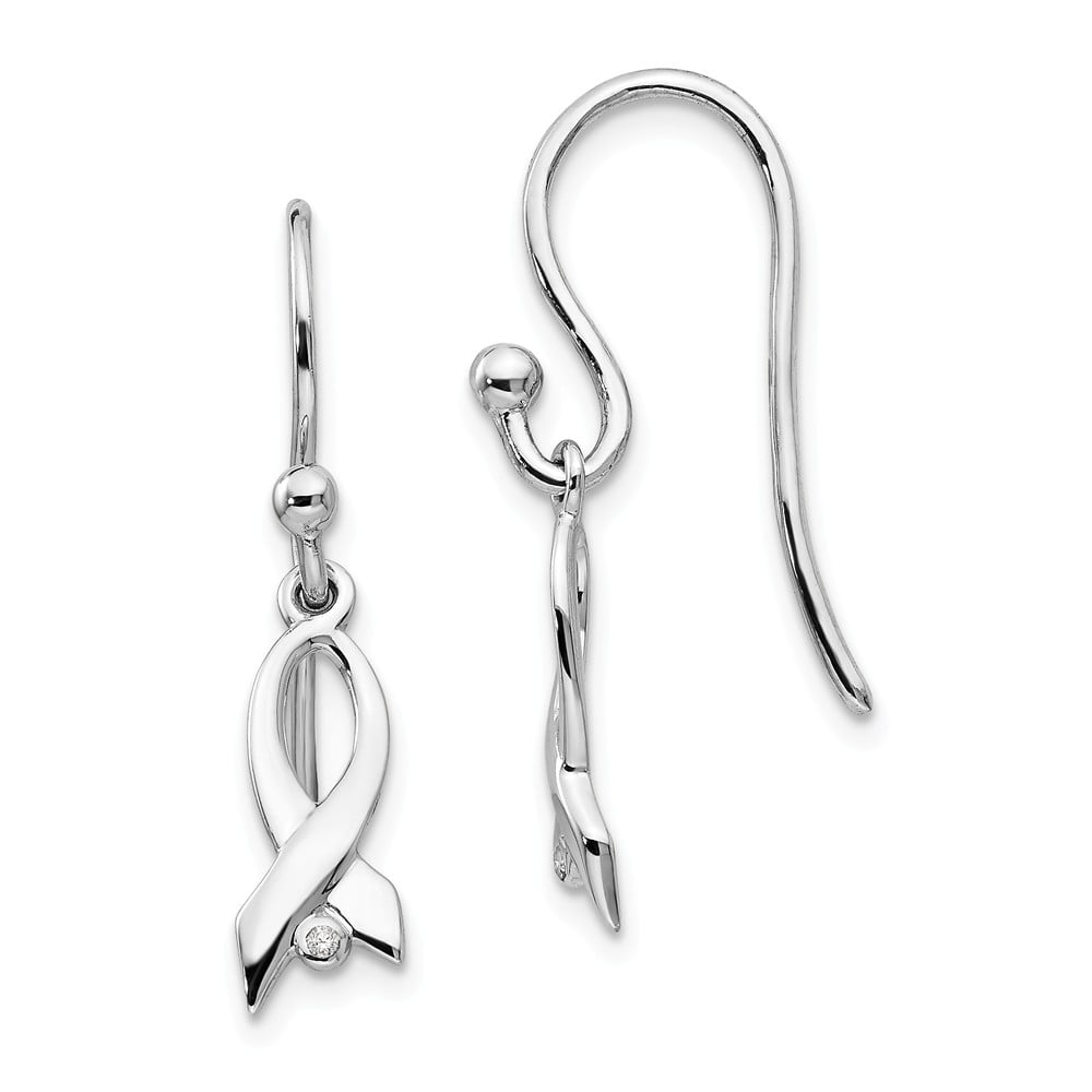 Qw431 Sterling Silver Diamond Ribbon Dangle Earrings