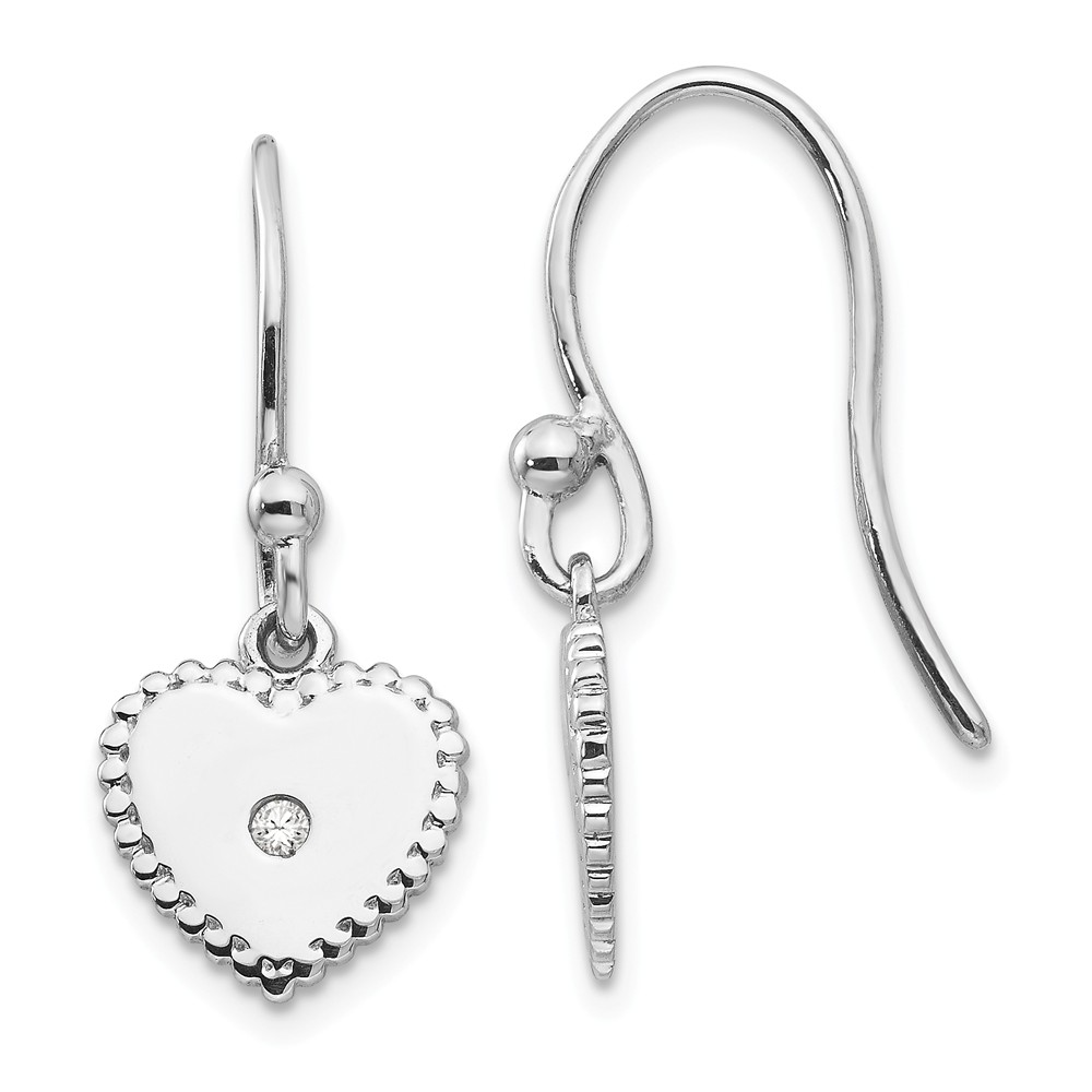 Qw432 Sterling Silver Diamond Heart Dangle Earrings