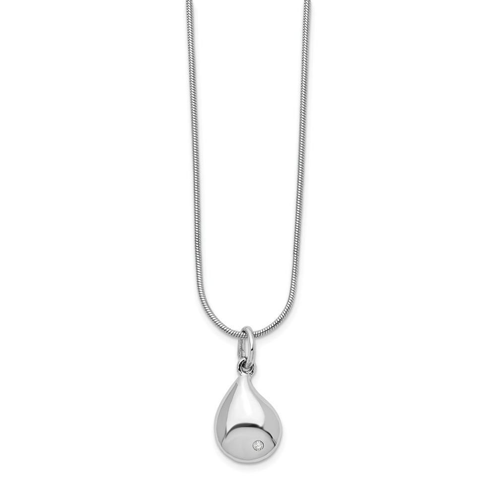 Qw433-18 Sterling Silver Diamond Teardrop Necklace - Size 18