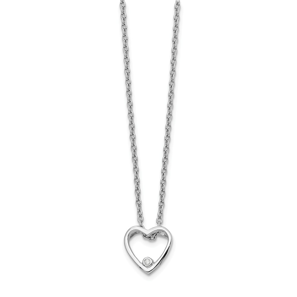 Qw435-18 Sterling Silver Diamond Heart Necklace - Size 18
