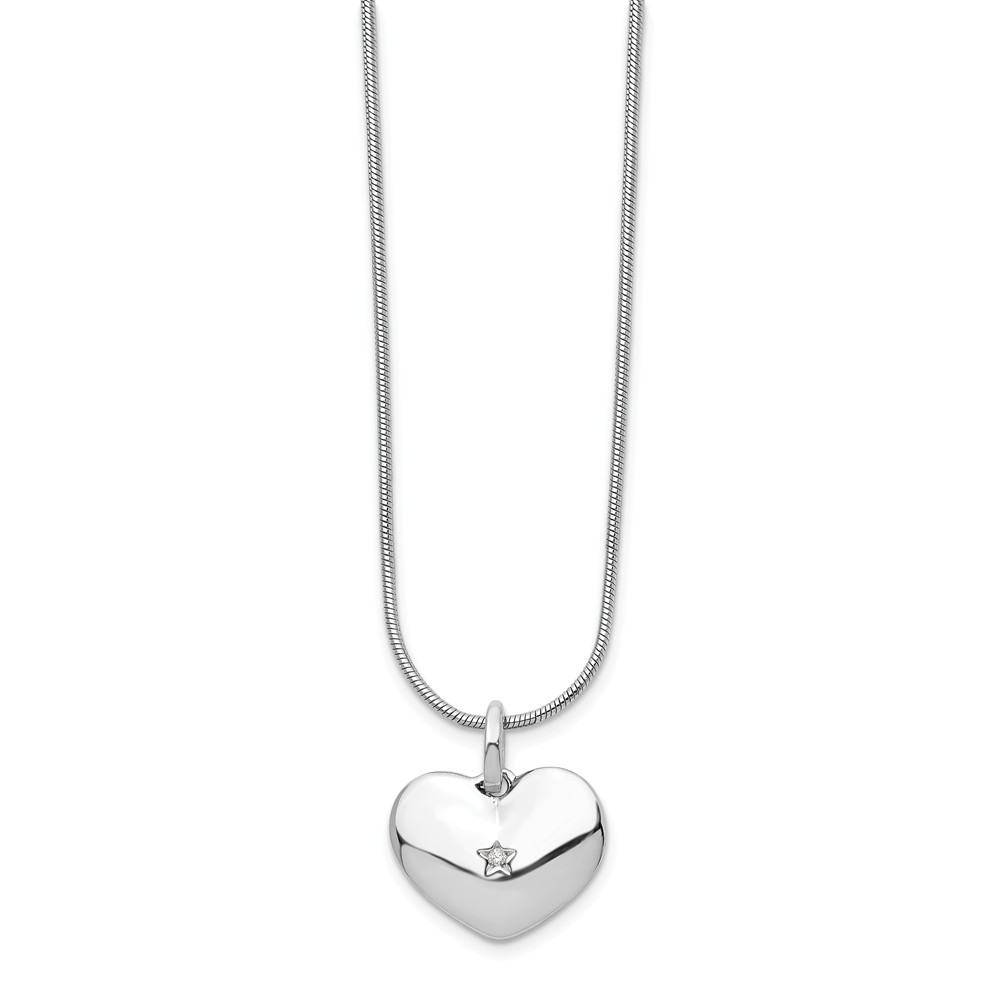 Qw436-18 Sterling Silver Diamond Heart Necklace - Size 18