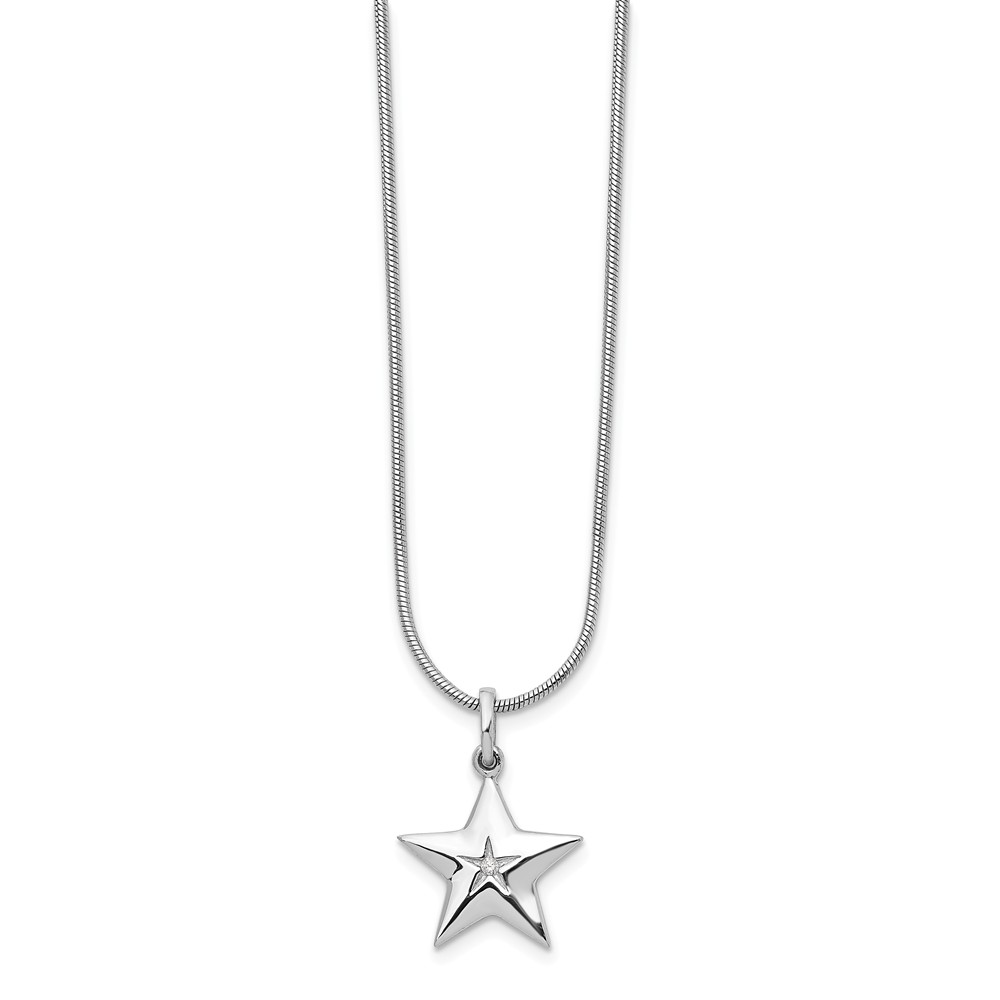 Qw438-18 Sterling Silver Diamond Star Necklace - Size 18