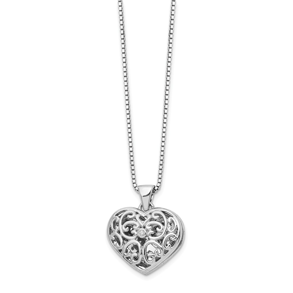 Sterling Silver Diamond Heart Locket Necklace - Size 18