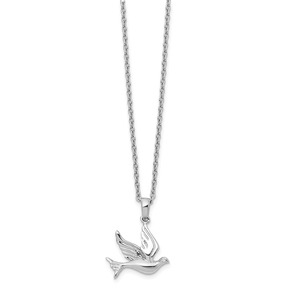 Sterling Silver Diamond Dove Necklace - Size 18