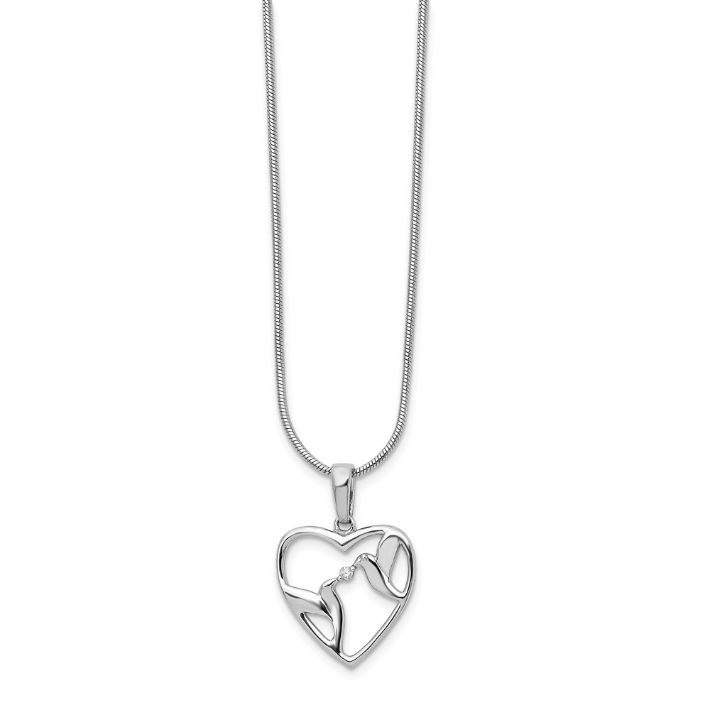 Sterling Silver Diamond Bird & Heart Necklace - Size 18