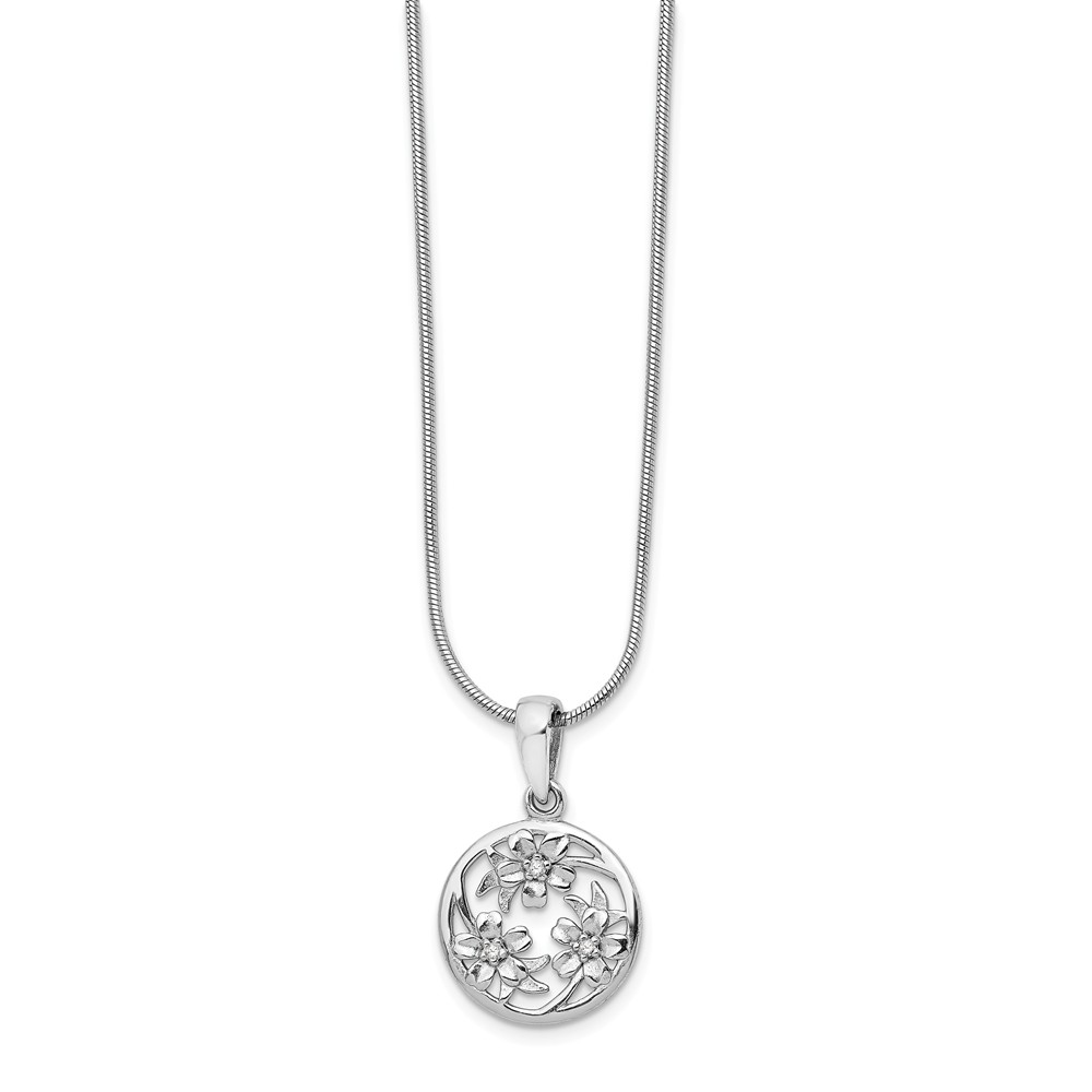 Sterling Silver Diamond Flower Necklace - Size 18