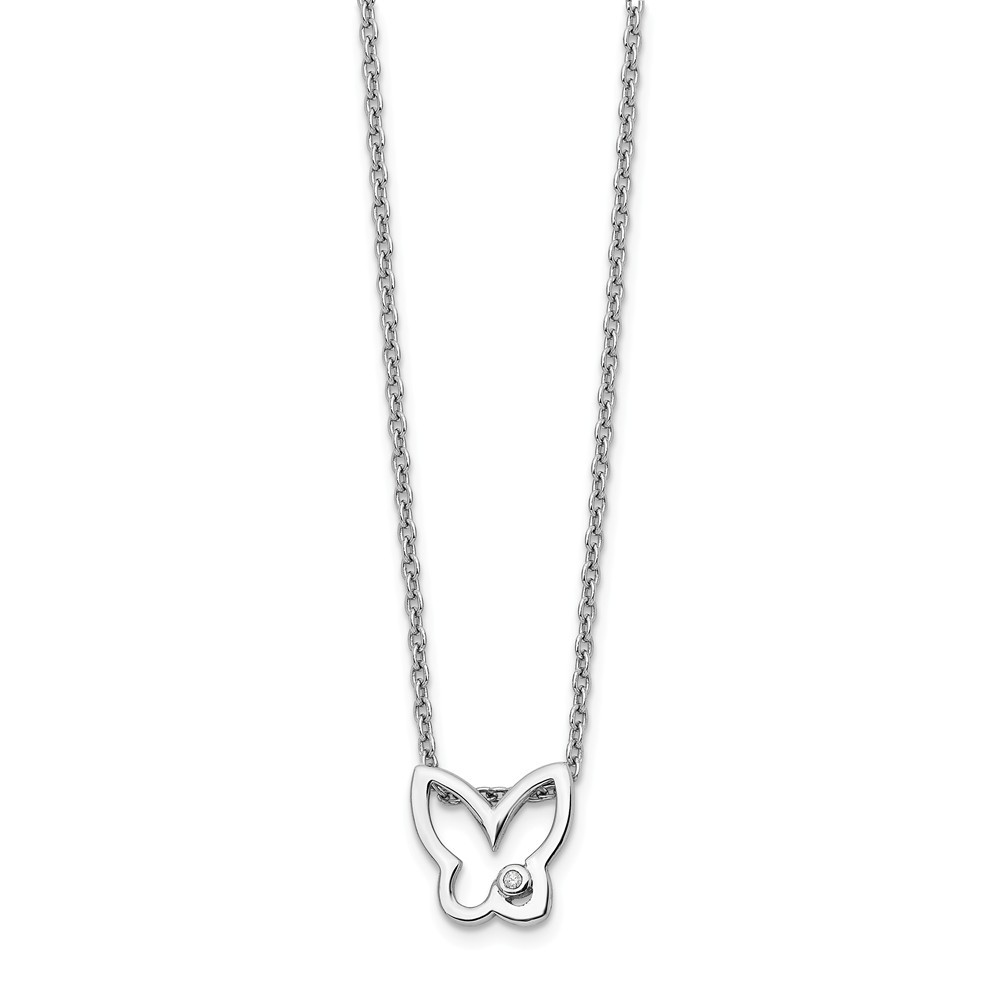 Sterling Silver Diamond Butterfly Necklace - Size 18