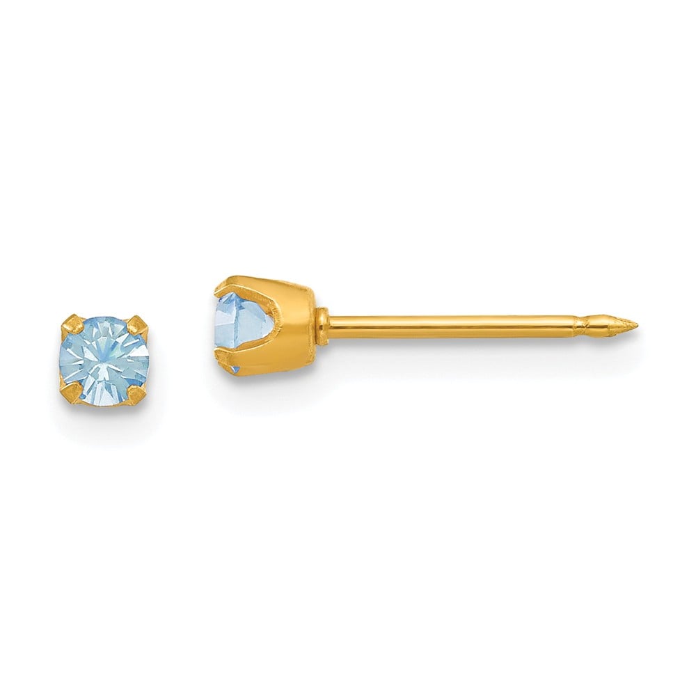3 Mm 14k Yellow Gold Inverness March Crystal Birthstone Post Earrings, Pair