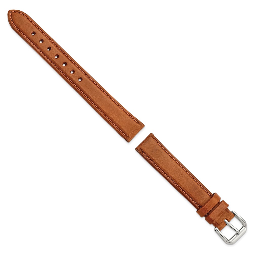 Picture of Finest Gold 15 mm Light Brown &amp; Havana Italian Leather Silver-Tone Buckle Watch Band - Size 15