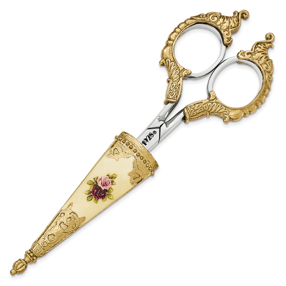 1928 Bf178 Small Gold-tone Floral Manor House Scissors