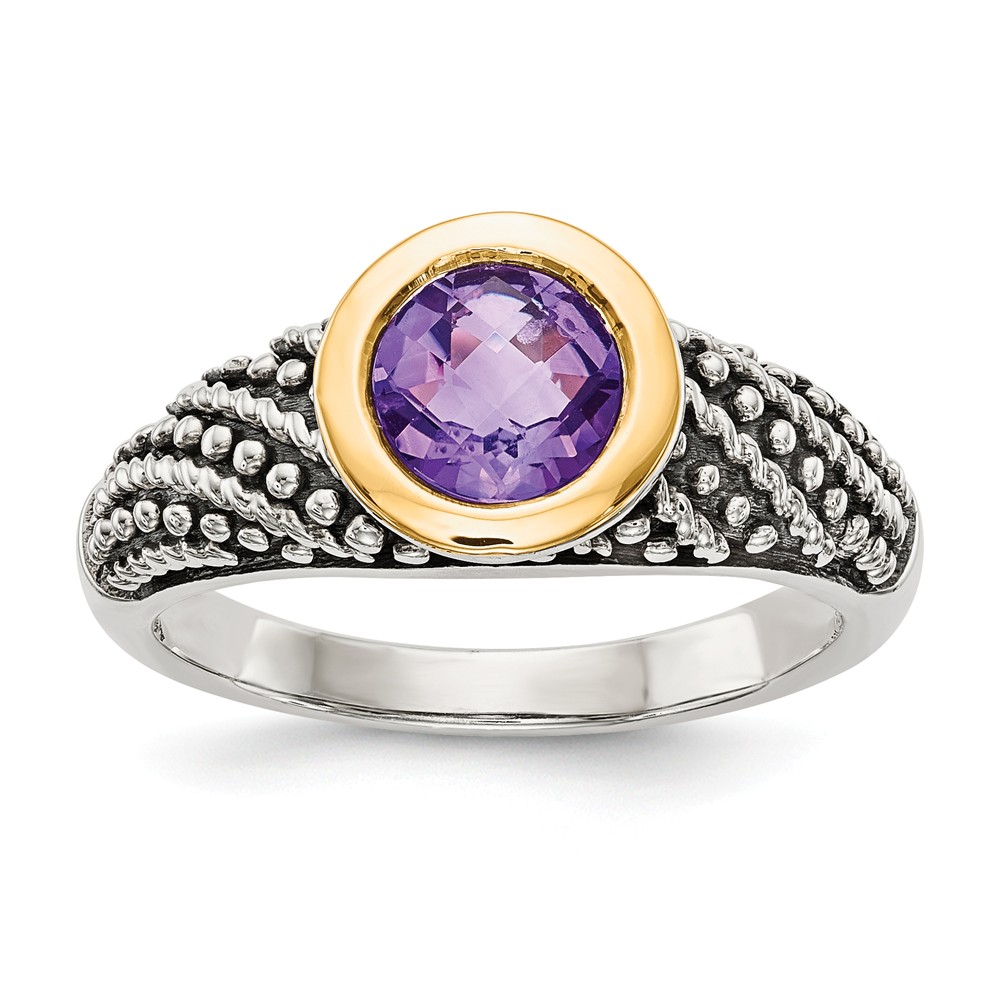 Qtc1243-6 Sterling Silver With 14k Gold Amethyst Ring - Size 6