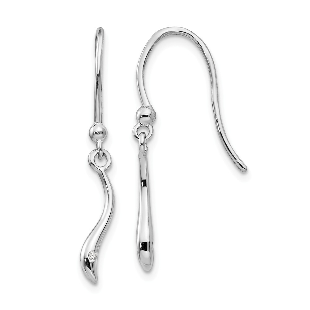 Qw321 Sterling Silver Swirl Diamond Shepherd Hook Earrings