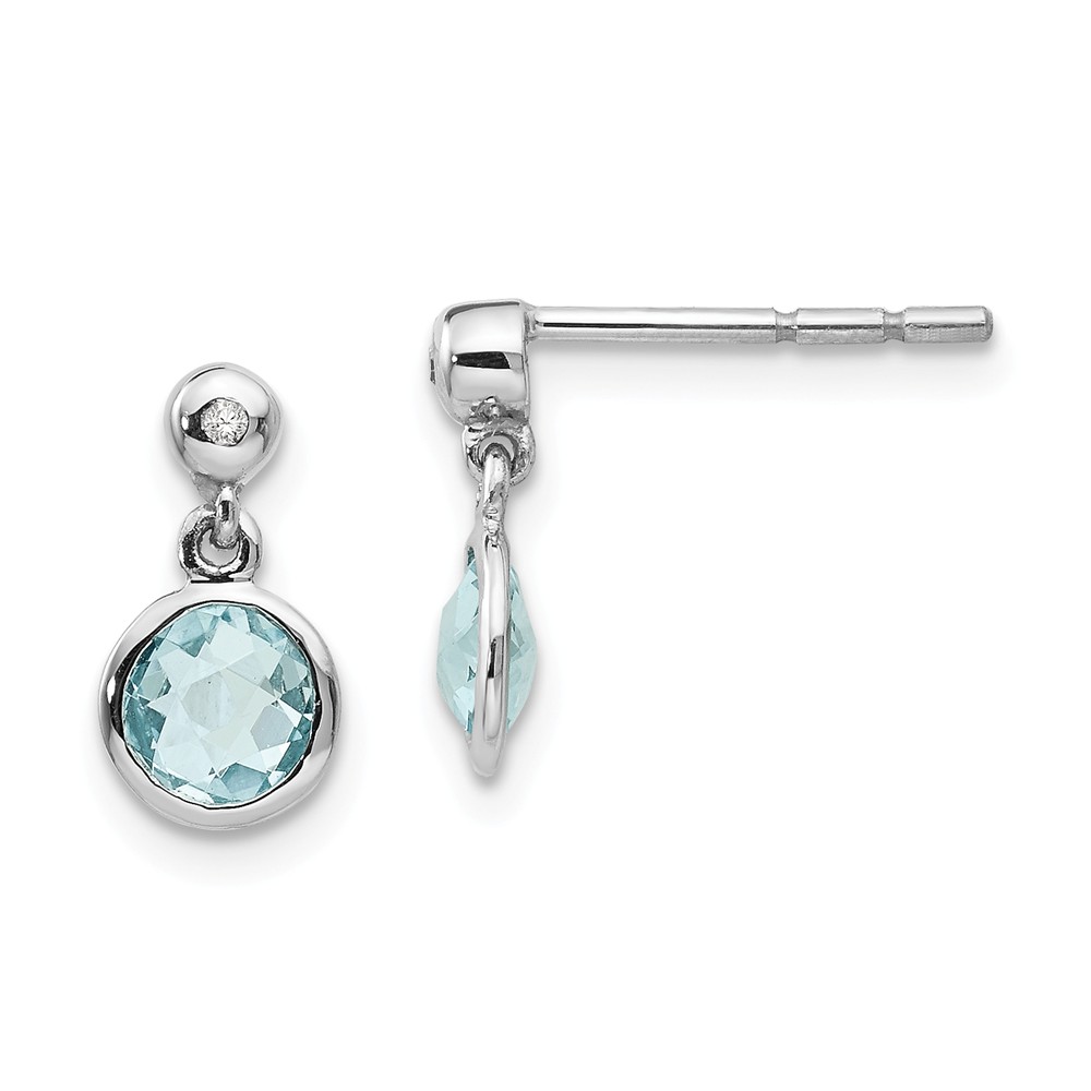 Qw360 Sterling Silver Blue Topaz & Diamond Post Earrings