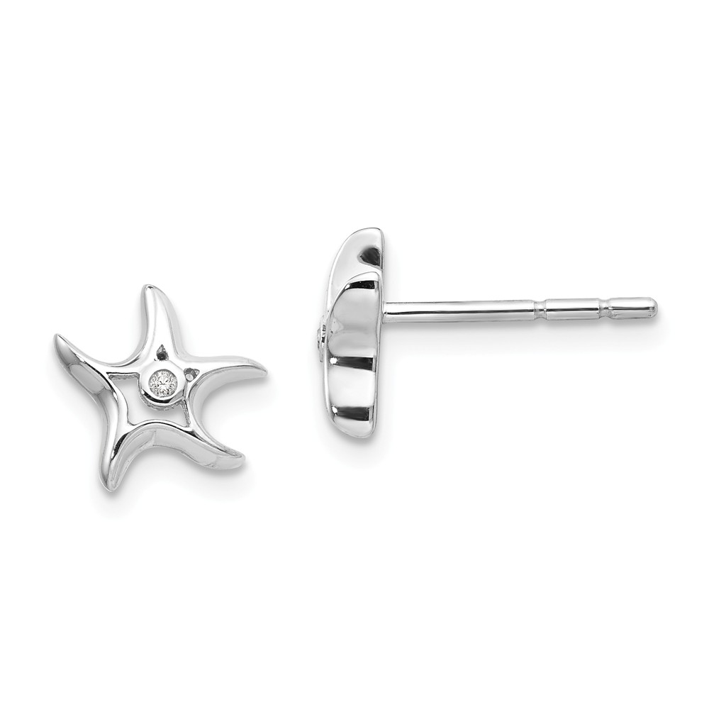 Qw411 Sterling Silver Diamond Starfish Post Earrings