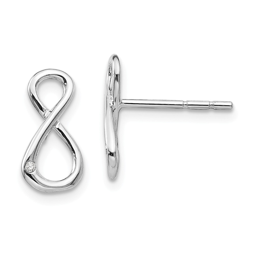 Qw396 Sterling Silver Diamond Infinity Symbol Post Earrings