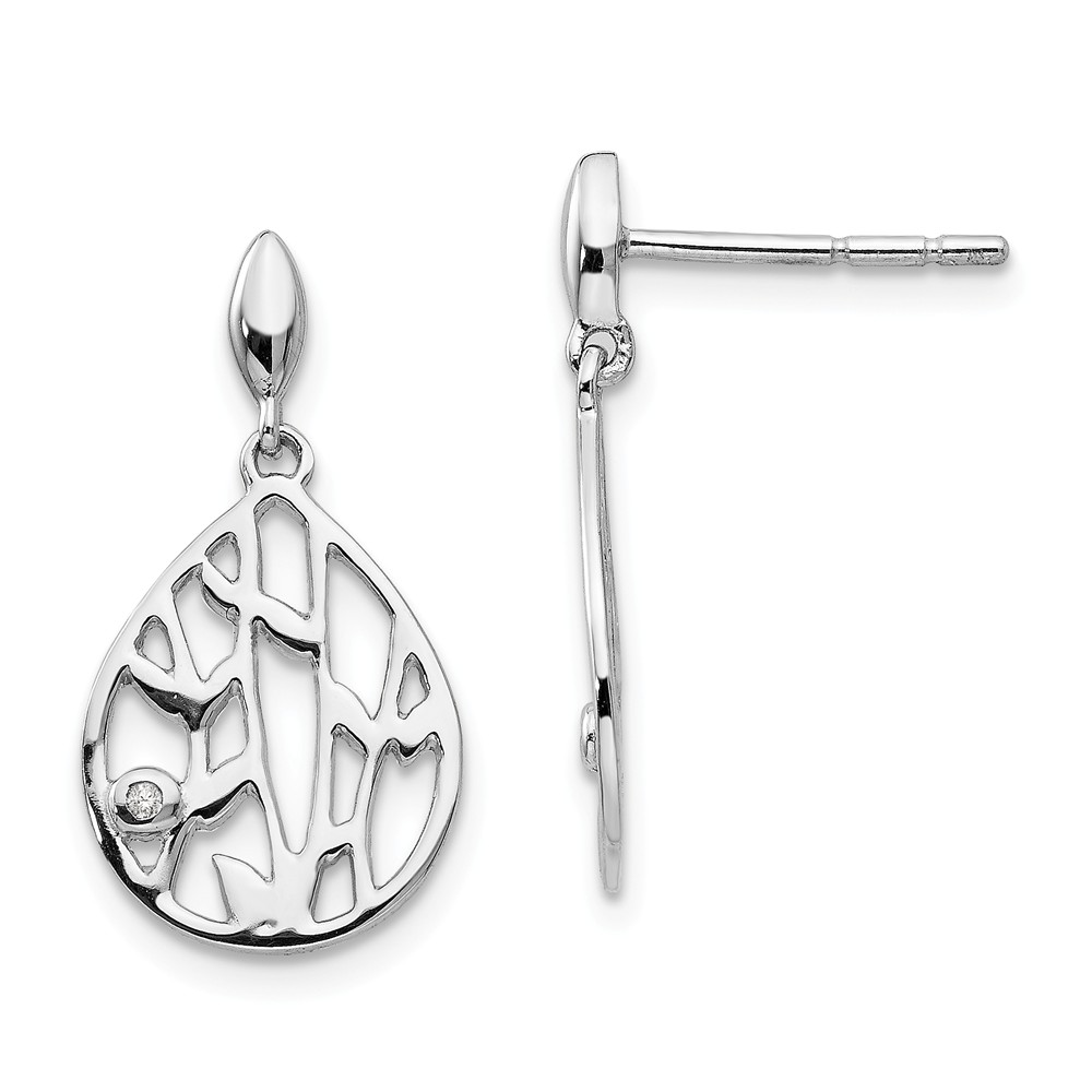 Qw401 Sterling Silver Diamond Leaf Post Dangle Earrings