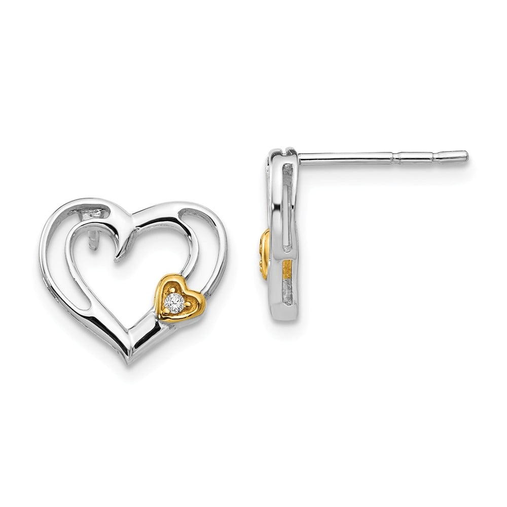Qw407 Sterling Silver Diamond Gold-plated Heart Earrings