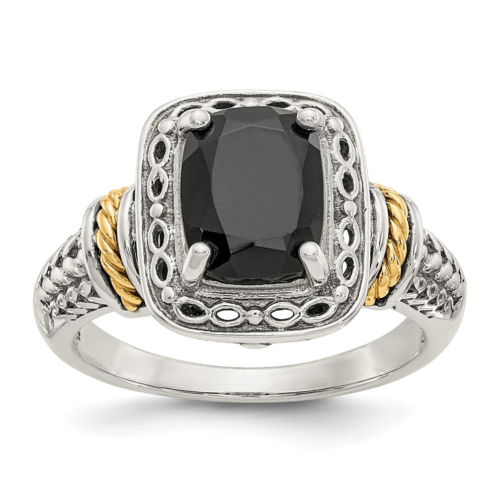 Qtc1130-8 Sterling Silver With 14k Gold Onyx Ring - Size 8