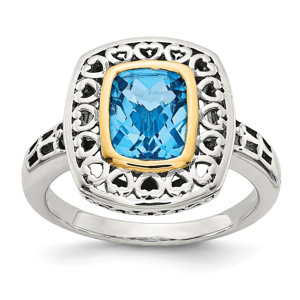 Qtc1127-8 Sterling Silver With 14k Gold Antiqued Blue Topaz Ring - Size 8