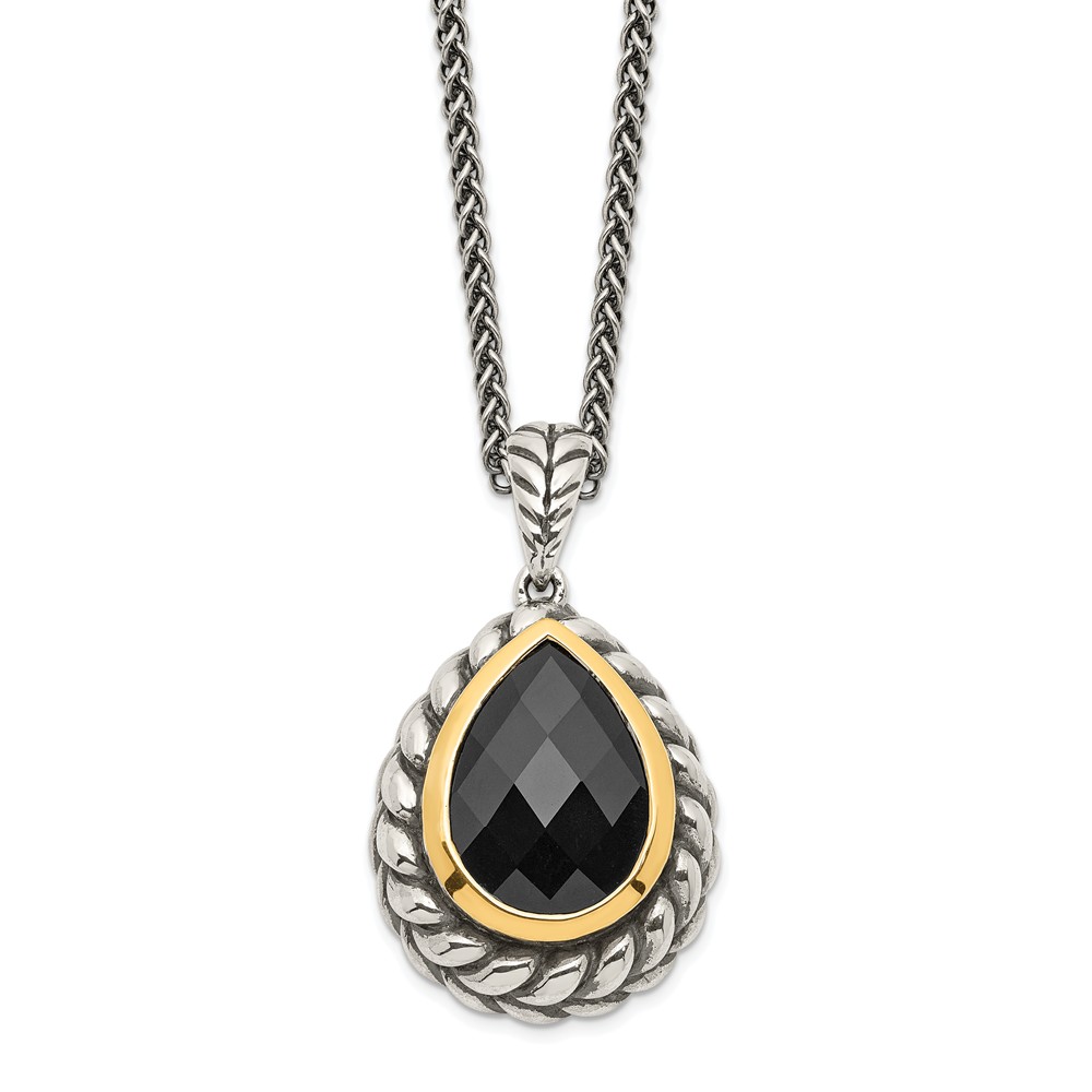 Qtc1209 Sterling Silver With 14k Gold Black Onyx Necklace
