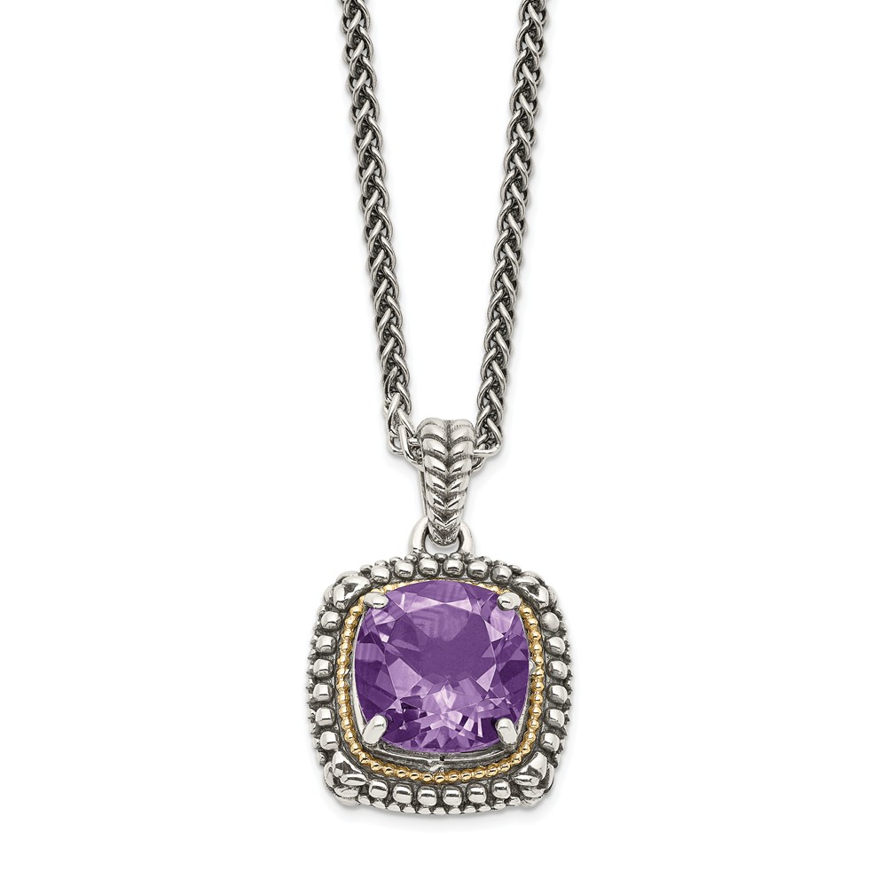 Qtc1261 Sterling Silver With 14k Gold Amethyst Necklace