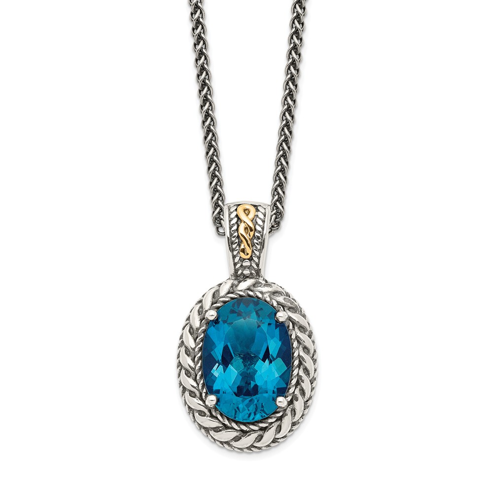 Qtc1365 Sterling Silver With 14k Gold London Blue Topaz Hinged Bail Necklace