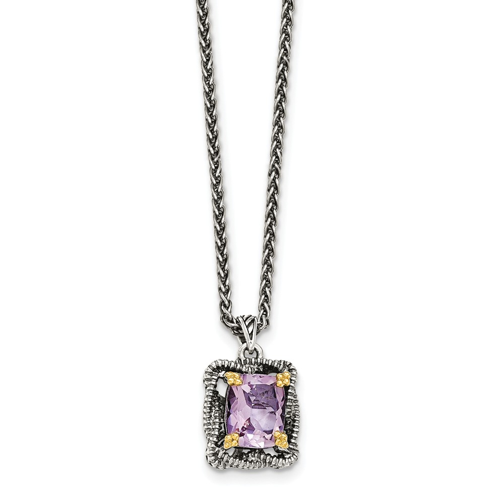 Qtc1517 Sterling Silver With 14k Gold Pink Quartz Necklace
