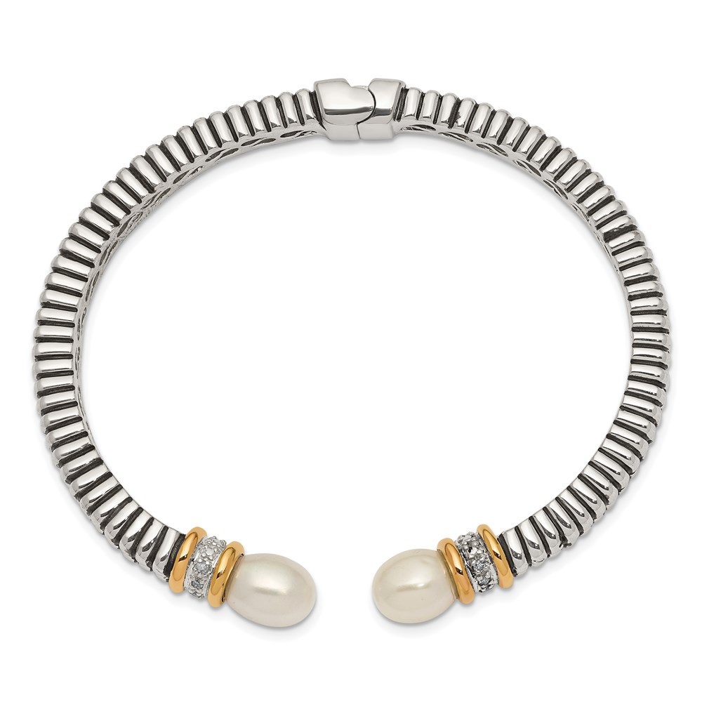 Picture of Finest Gold Sterling Silver with 14K True Two-Tone Freshwater Cultured Pearl &amp; Diamond Cuff Bracelet