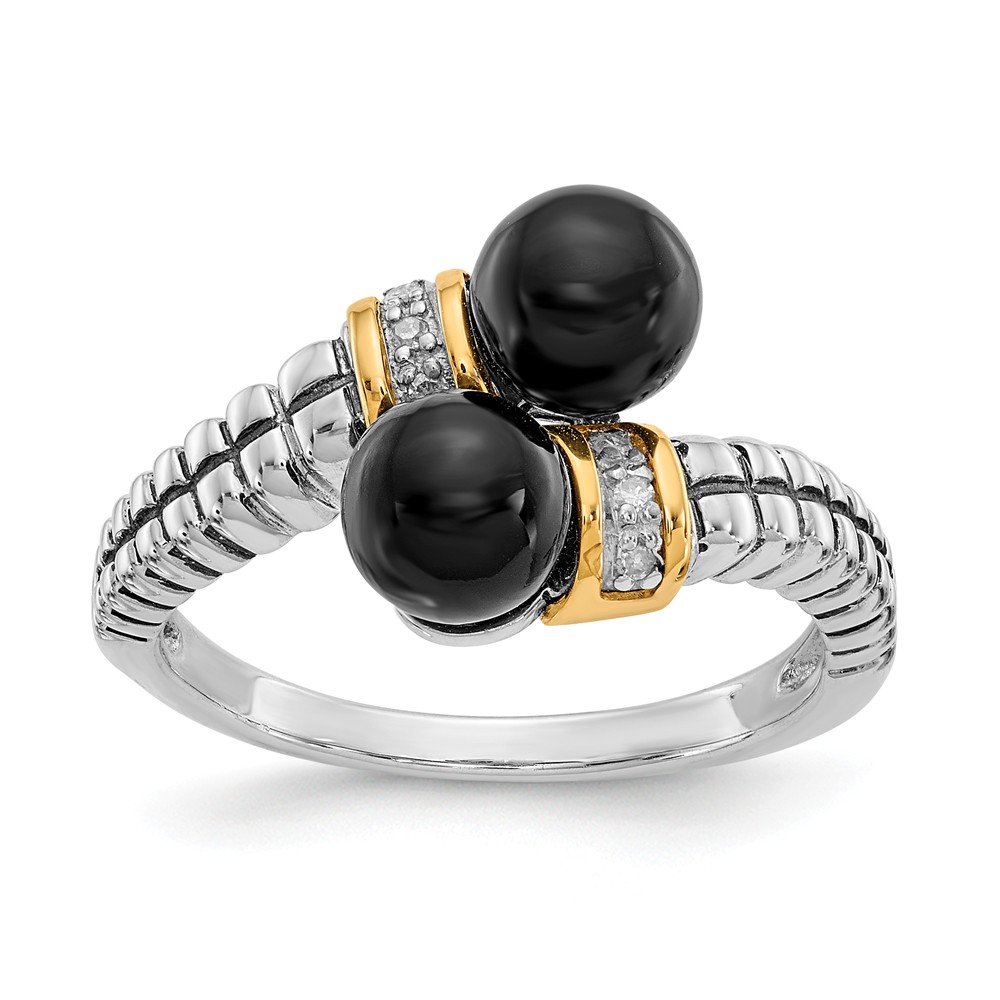 Qtc1204-7 Sterling Silver With 14k Gold Black Onyx & Diamond Ring - Size 7