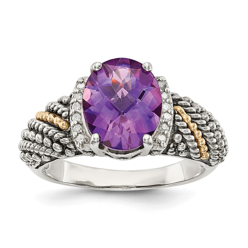 Qtc1234-6 Sterling Silver With 14k Gold Amethyst & Diamond Ring - Size 6