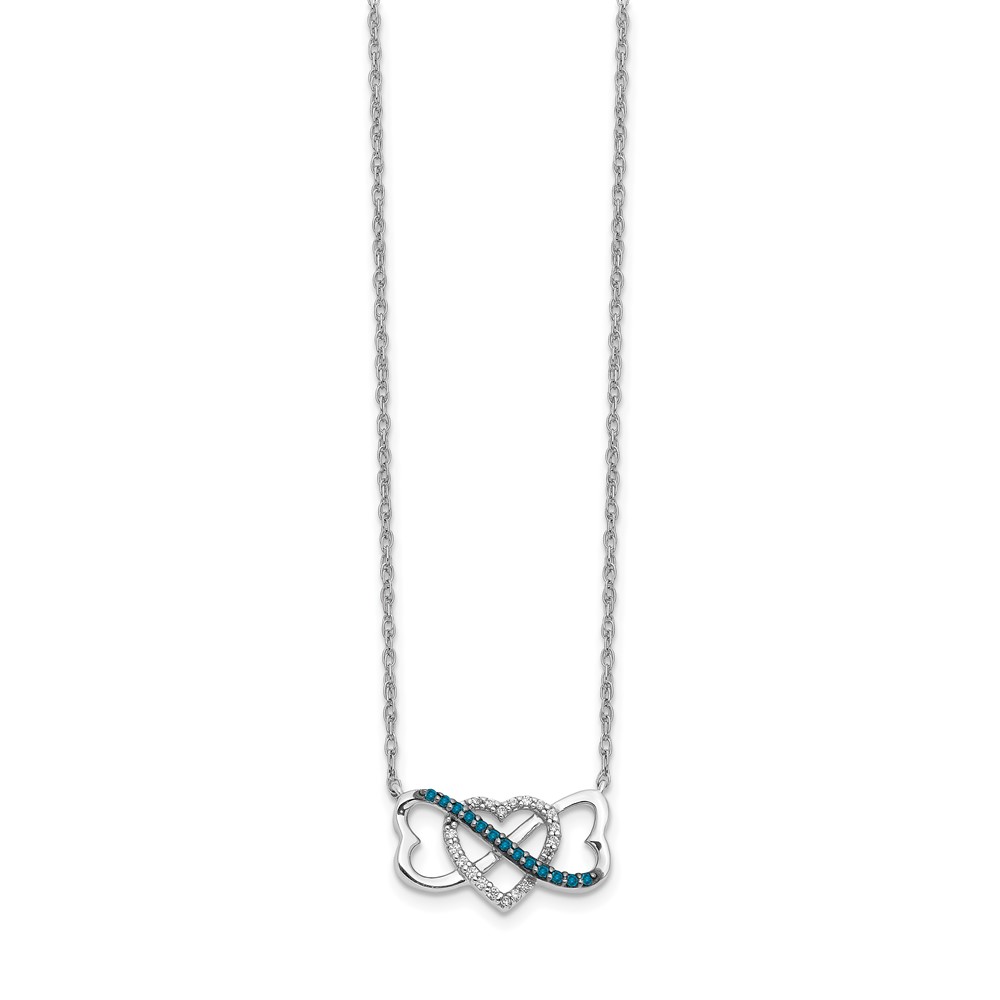 Picture of Finest Gold 14K White Gold with Blue &amp; White Diamond Triple Heart 17 in. Necklace