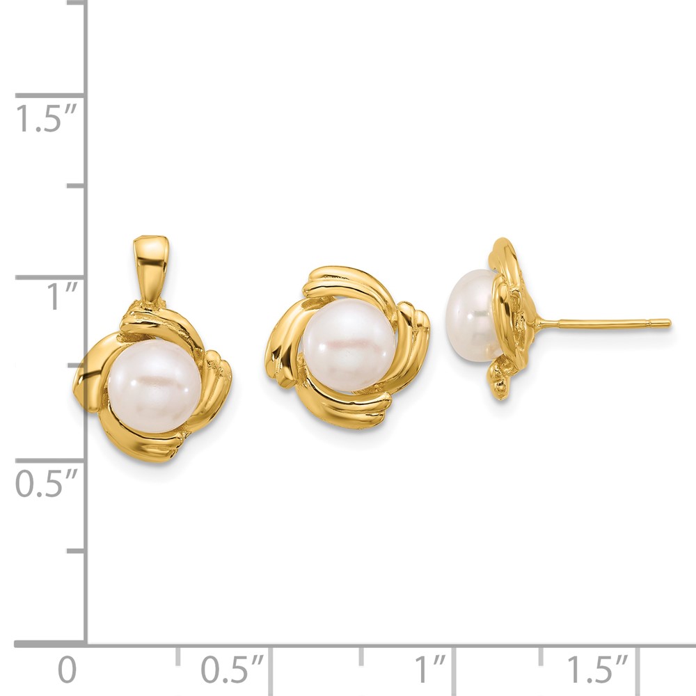 Picture of Finest Gold 14K 6-7 mm White Button FWC Pearl Earring &amp; Pendant Set
