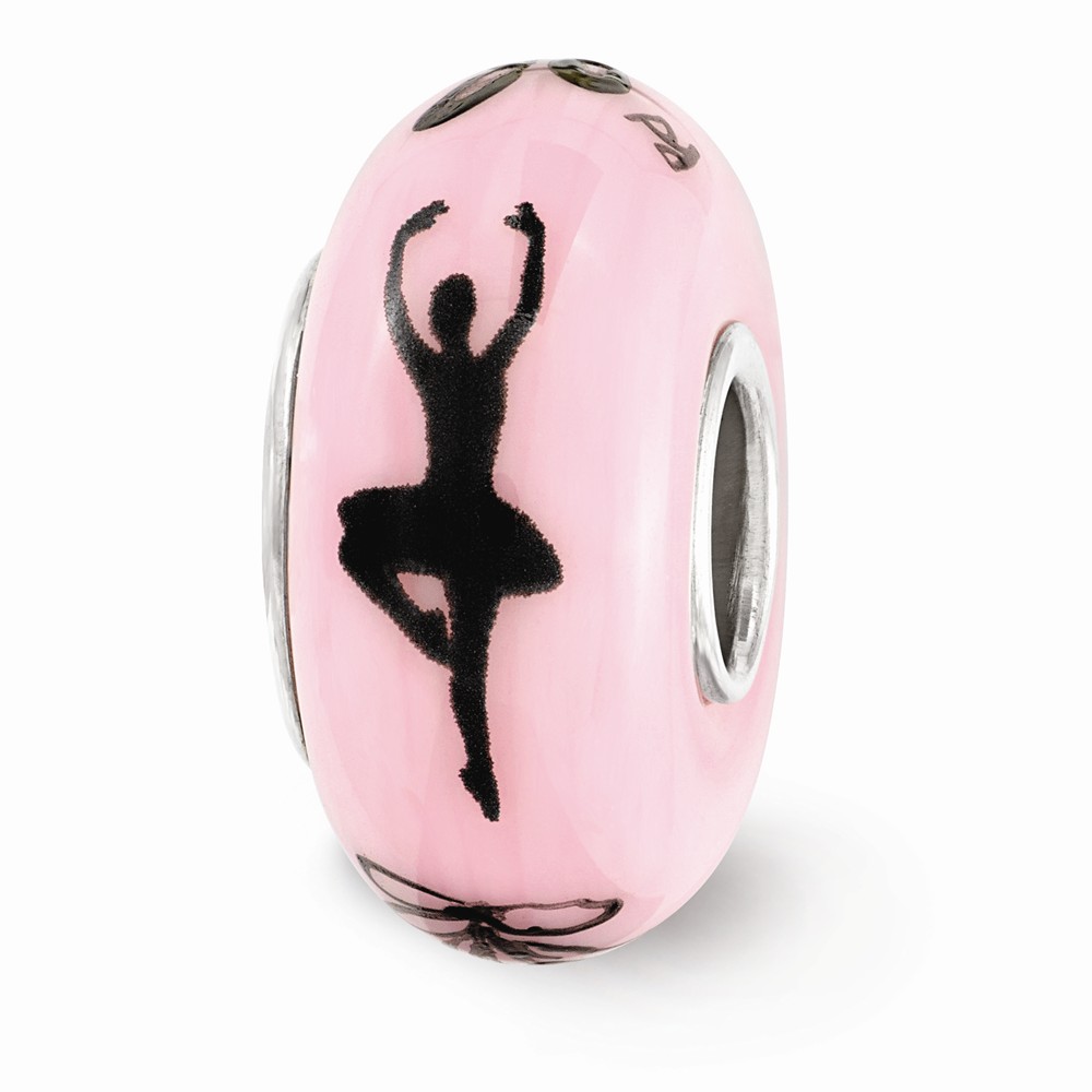 Qrs3627 Sterling Silver Reflections Pink Hand Painted Ballerina Fenton Glass Bead